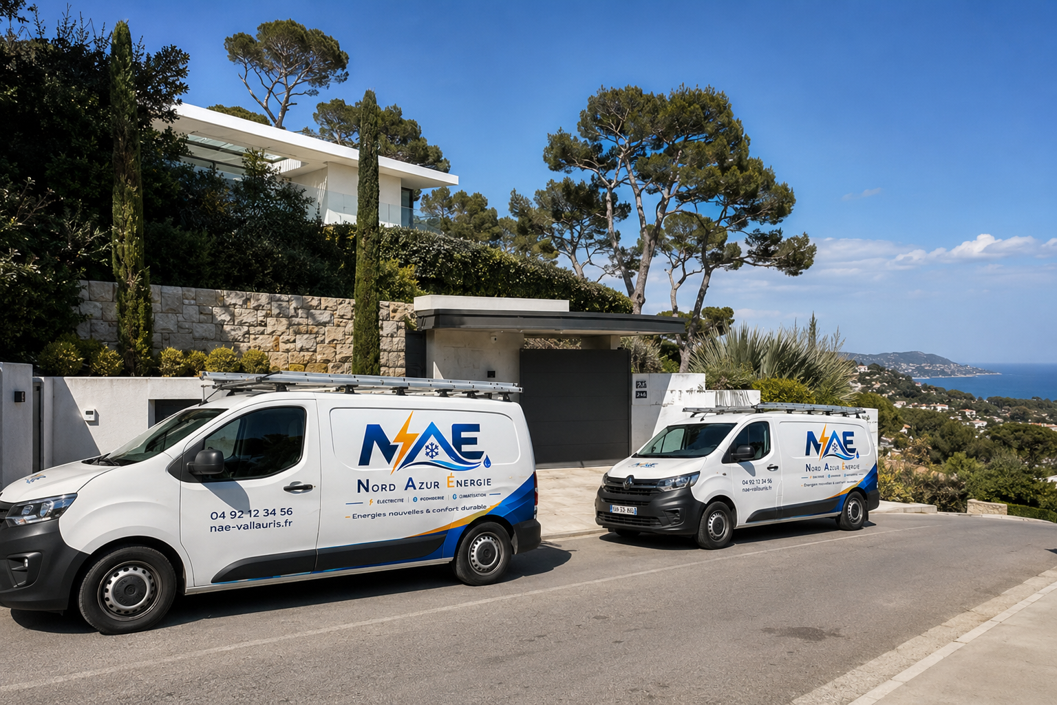 Camion NAÉ Nord Azur Énergie — équipe technique sur la Côte d'Azur