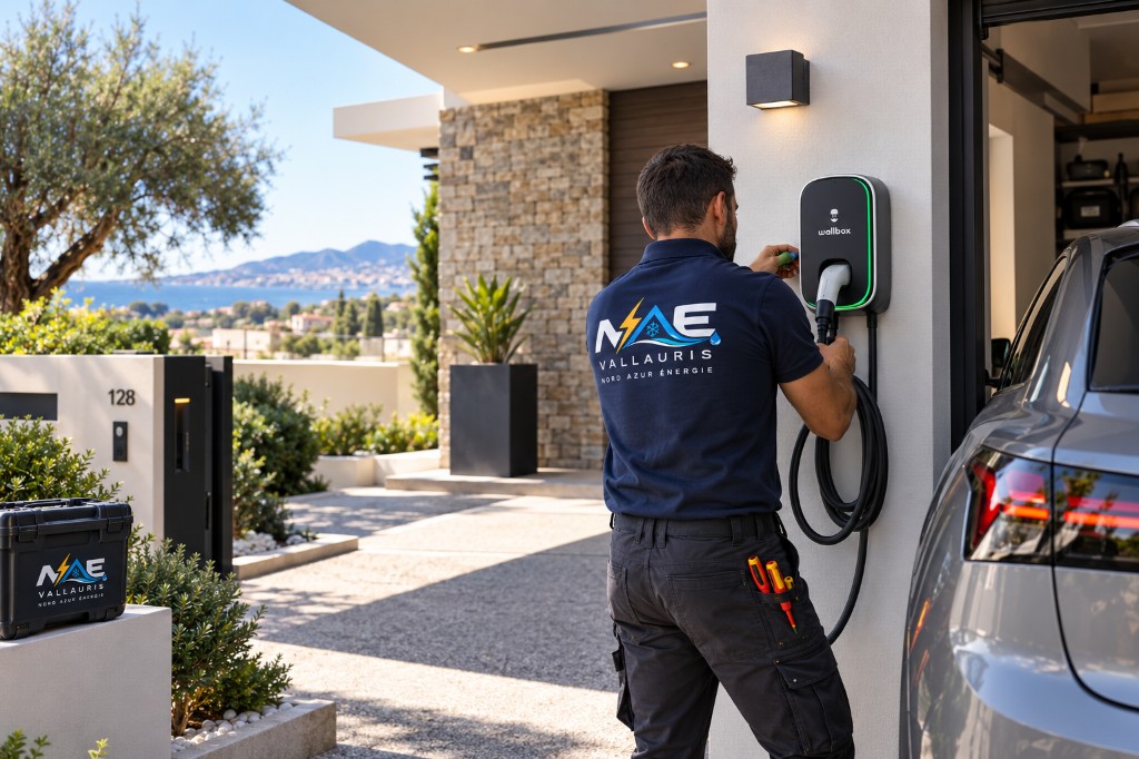 Technicien NAÉ installant une borne de recharge IRVE